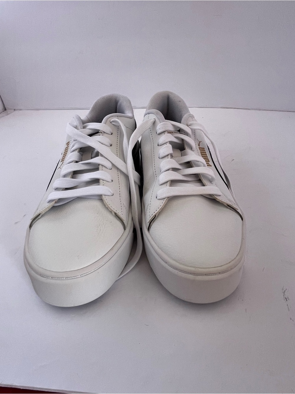 Puma White Low-Top Lace-Up Sneakers with Black Stripe